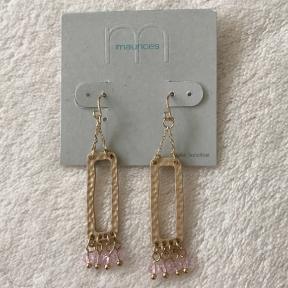 Maurices Jewelry - Goldtone Rectangle Swing Earrings with Pink Beads